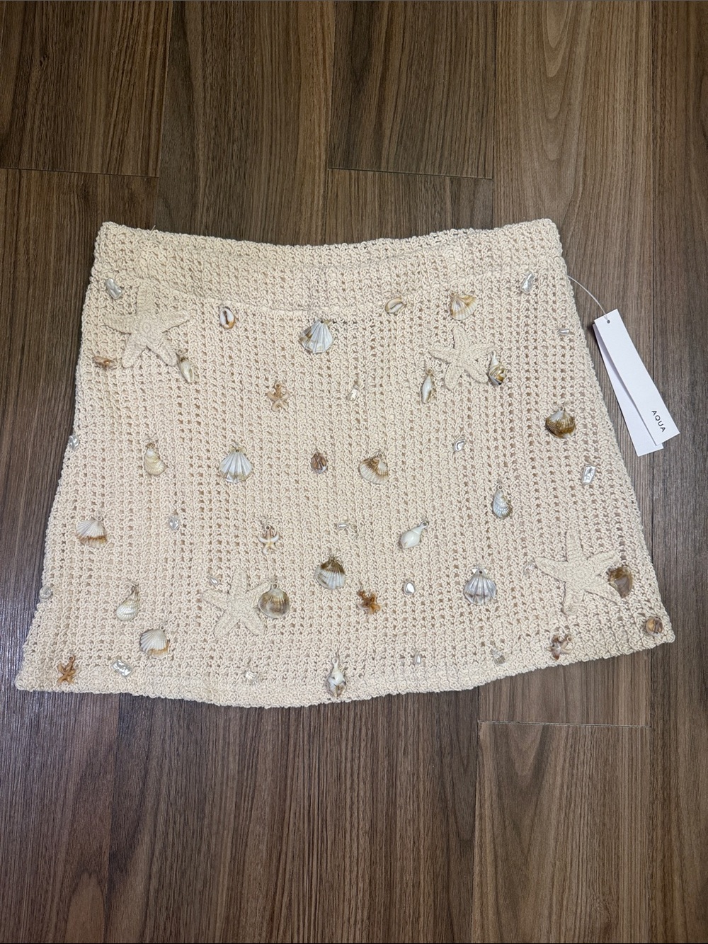 Aqua Cream Crochet Seashell & Starfish Mini Skirt